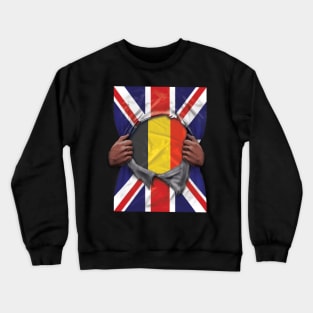 Belgium Flag Great Britain Flag Ripped - Gift for Belgian From Belgium Crewneck Sweatshirt